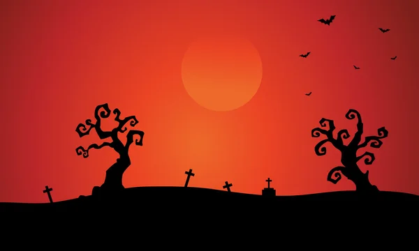 Силуэт могилы сухого дерева Хэллоуин — стоковый вектор