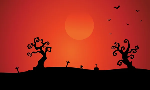 Silueta de árbol seco tumba halloween — Archivo Imágenes Vectoriales