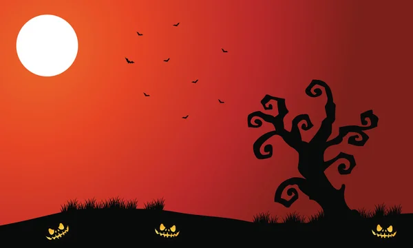 Silhouette di albero secco e pipistrello Halloween — Vettoriale Stock