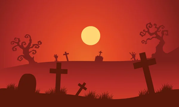 Fondo rojo silueta de la tumba de Halloween — Vector de stock