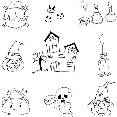 Cadılar Bayramı doodle beyaz arka plan olarak ayarla