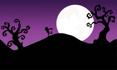 Cadılar Bayramı zombi siluet tepelerde yürüyüş