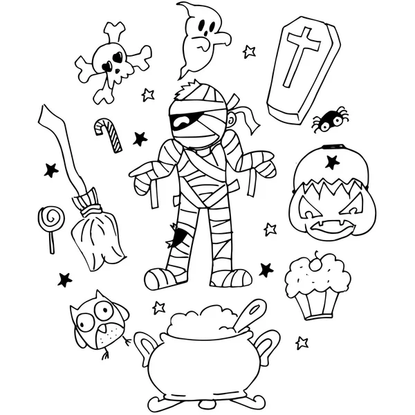 Halloween mumia doodle wektor sztuki — Wektor stockowy