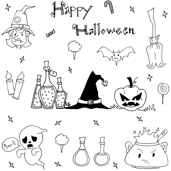 Glücklich halloween süßes Element im Doodle — Stockvektor