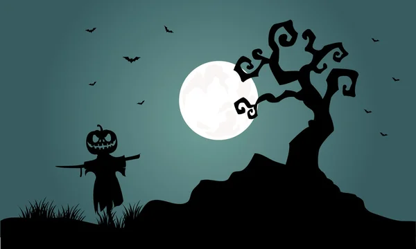 Silhouette von halloween Vogelscheuche Fledermausbaum — Stockvektor