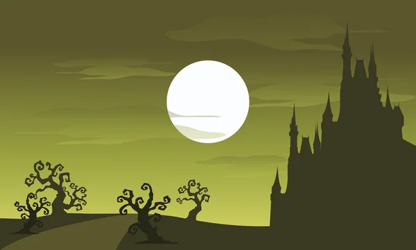 Большой замок пейзаж Хэллоуин и полная луна — стоковый вектор