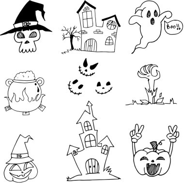 Doodle Set Halloween düz