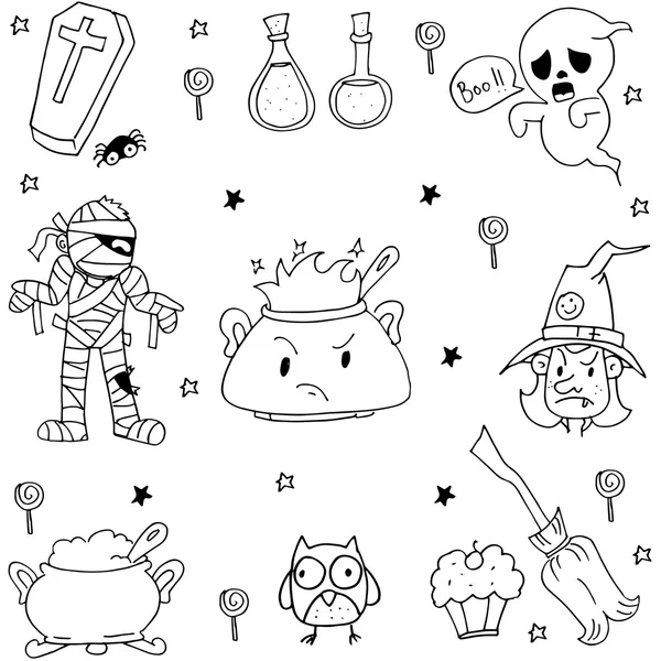 Viele Elemente halloween im Doodle — Stockvektor