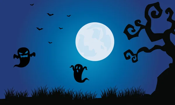Sylwetka dekoracje Halloween ghost i bat — Wektor stockowy