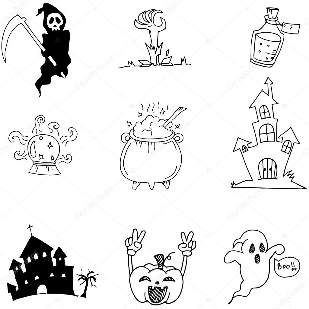Citrouilles de Halloween element Ch¢teau fant´me dans doodle illustration — Vecteur par wongsalam77