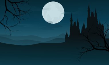 Silhouette of Halloween big castle at night clipart