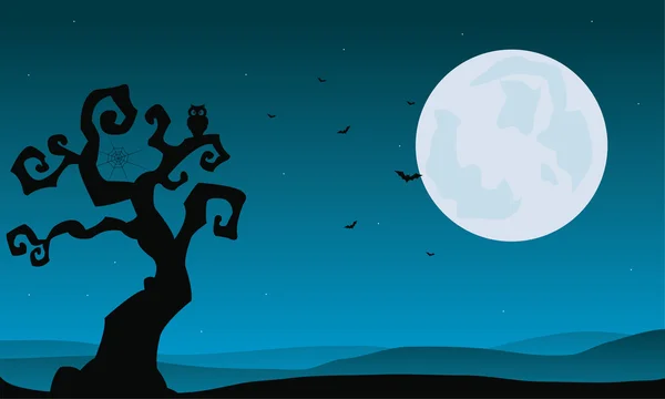 Árbol seco de Halloween y fondos de luna llena — Vector de stock