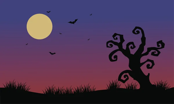 Halloween bat and dry tree scenery illustration — Stock Vector