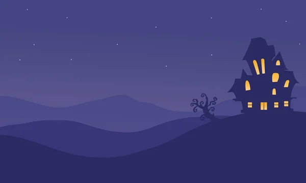 Halloeen castillo paisaje por la noche — Vector de stock