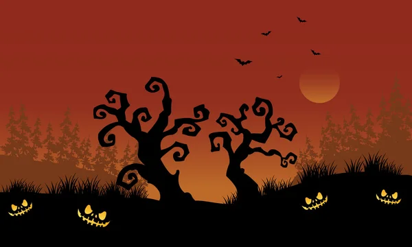 Spaventoso halloween asciutto albero silhouette — Vettoriale Stock