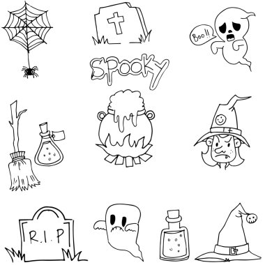 Düz vektör Cadılar Bayramı doodle
