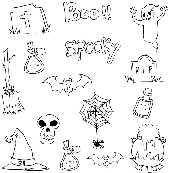 Halloween schwarz weiß im Doodle-Vektor — Stockvektor