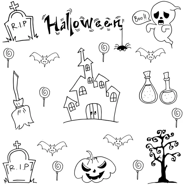 Zwart witte Halloween doodle vector kunst — Stockvector