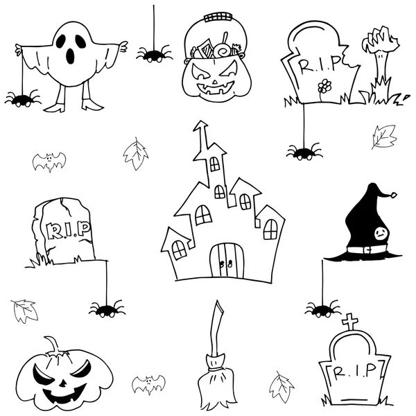 Halloween element castle pumpkins doodle vector — Stock Vector