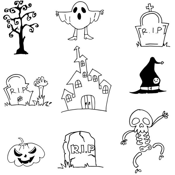 Zámek duchů dýně hrobky doodle Halloween — Stockový vektor