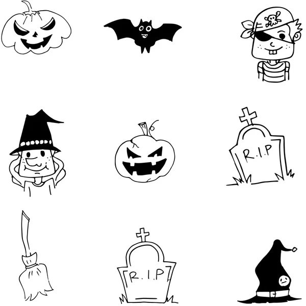 Elem denevér sütőtök seprű Halloween tökfej — Stock Vector