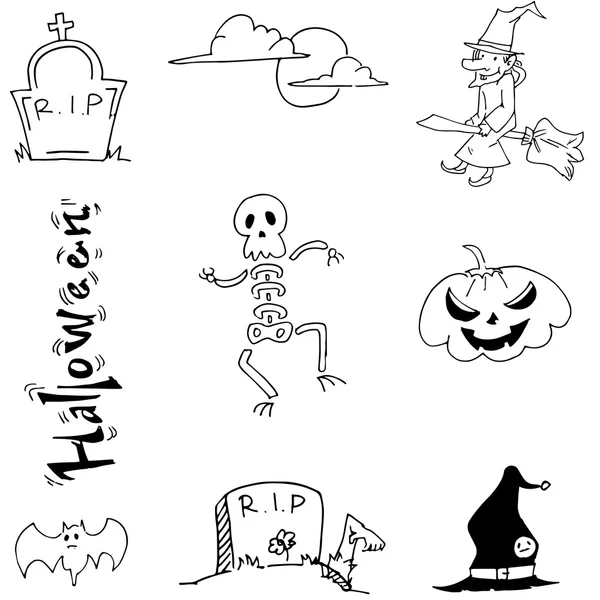 Doodle Halloween skalle pumpor grav — Stock vektor