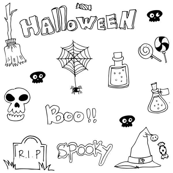 Hand zeichnen flache Halloween-Doodle — Stockvektor