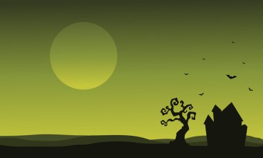 Silhouette Halloween house ve yarasa