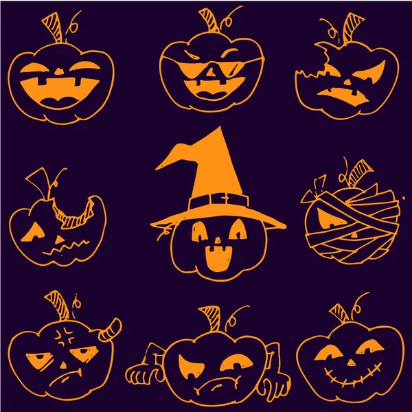 Doodle pumpkins Halloween set — Stock Vector