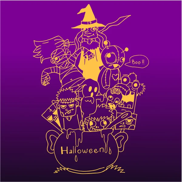 Purple backgrounds Halloween doodle art — Stock Vector