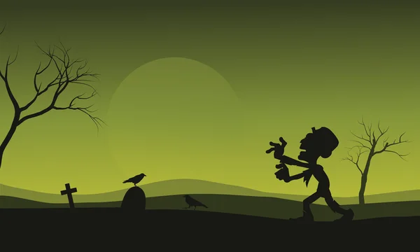 Silhouette von Halloween-Zombie und Krähe beängstigend — Stockvektor