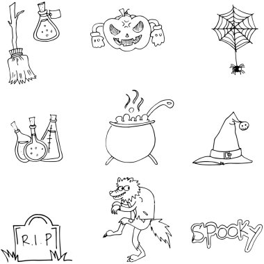 Öğe Cadılar Bayramı ve monster doodle