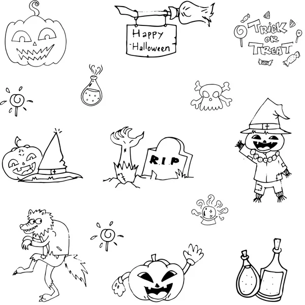 Doodle karaktär och objekt Halloween — Stock vektor