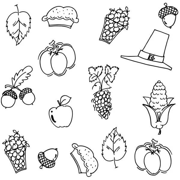 Erntedank Obst und Gemüse Doodle — Stockvektor