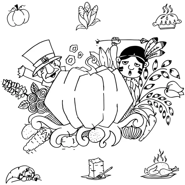 Doodle art thanksgiving pompoenen — Stockvector
