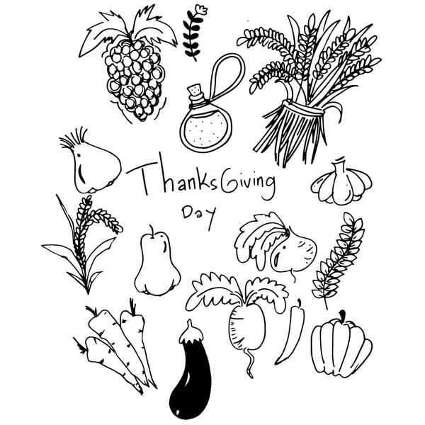 Овощи на День Благодарения в каракулях — стоковый вектор