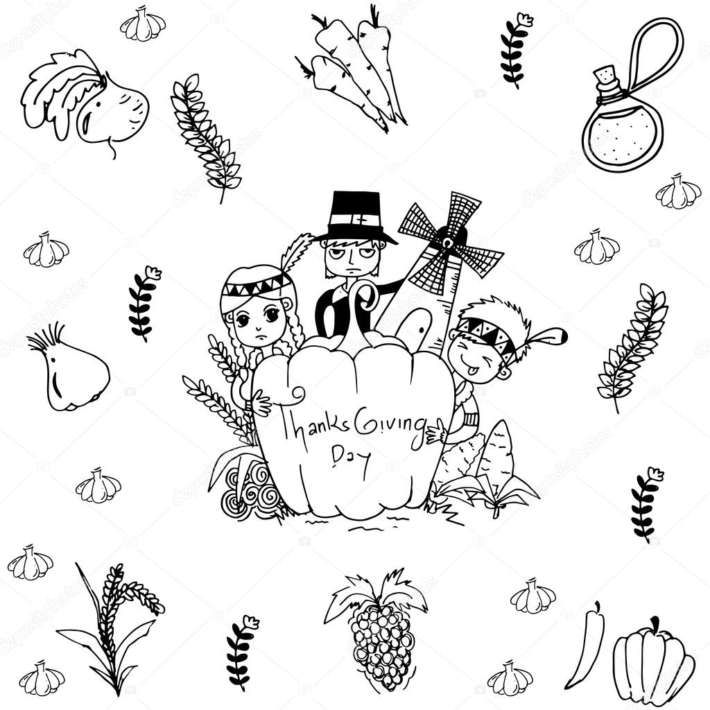 感謝祭落書きアート要素 ストックベクター ©wongsalam77 115175960, image size:1024x1024