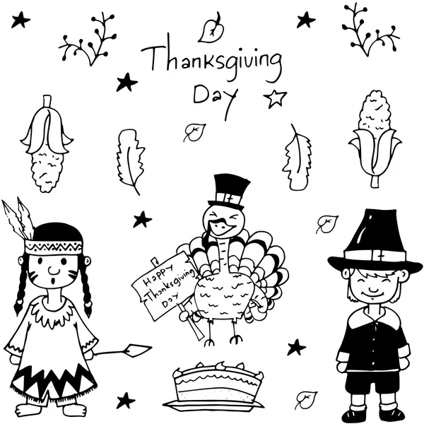 Croquis doodle Jeu d'icônes de Thanksgiving — Image vectorielle