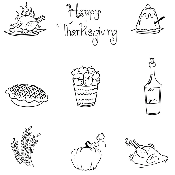 Doodle van thanksgiving voedsel plat ontwerp — Stockvector