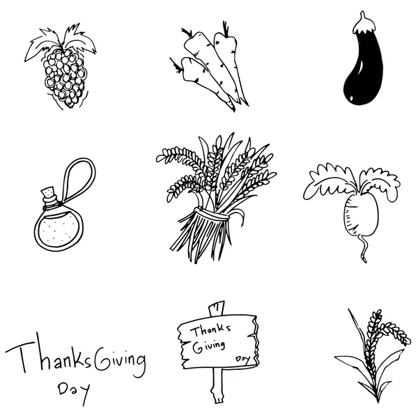 Ensemble de légumes Doodle Thanksgiving — Image vectorielle