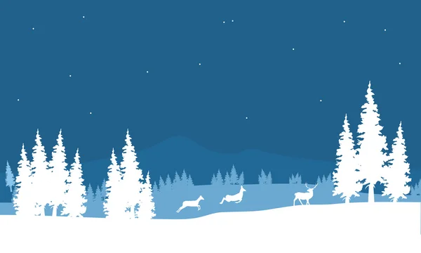 Silhouette of Christmas scenery deer — Stock Vector