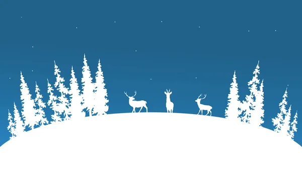 Silhouette of deer and spruce Christmas scenery — Stock Vector