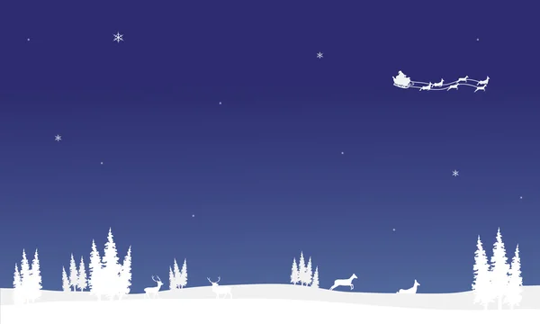 At nigh santa sleigh of silhouette Chrismas — Stock Vector