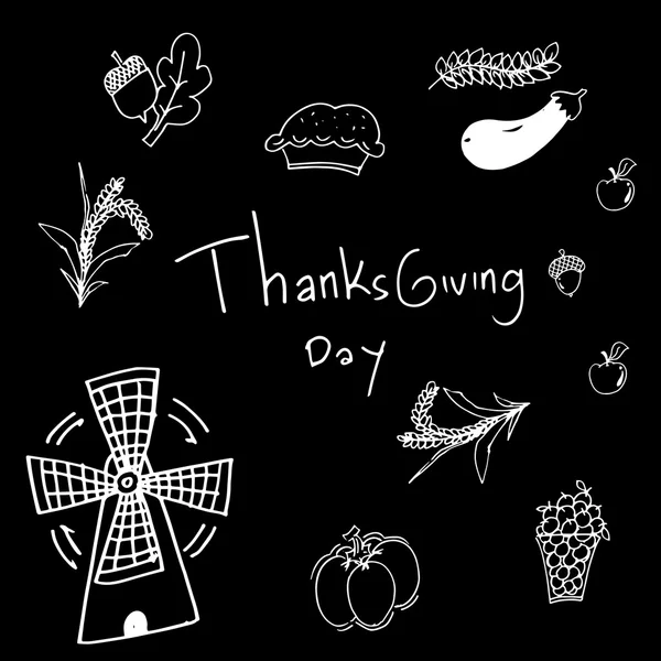 Thanksgiving sur fond noir dans doodle — Image vectorielle