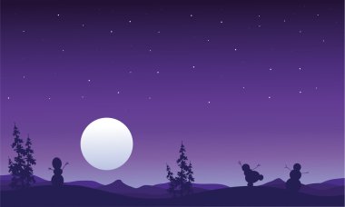 Siluet kardan adam ve tam ay Noel