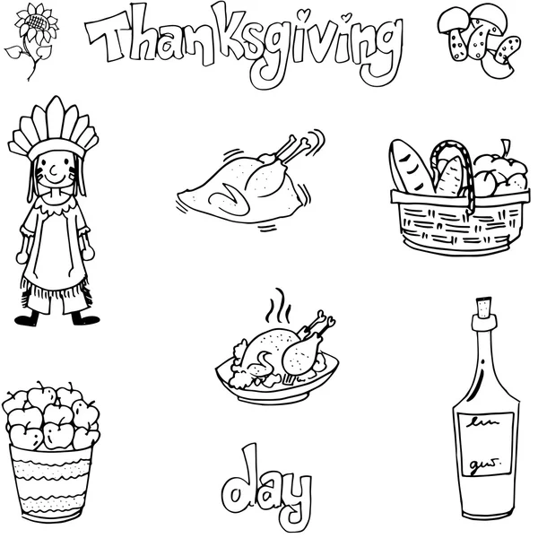 Thanksgiving met hand loting in doodle set — Stockvector