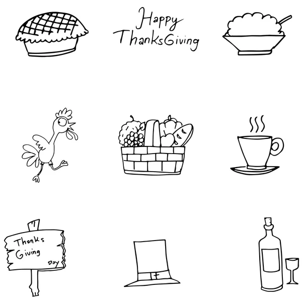 Doodle ημέρα των ευχαριστιών Τουρκία φρούτων — Διανυσματικό Αρχείο
