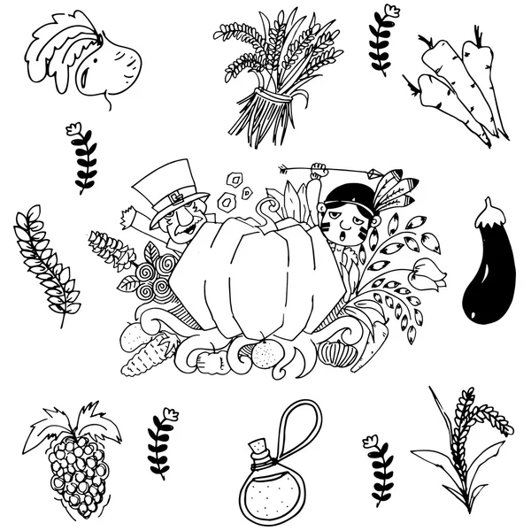 Groente in de doodle kunst Thanksgiving — Stockvector