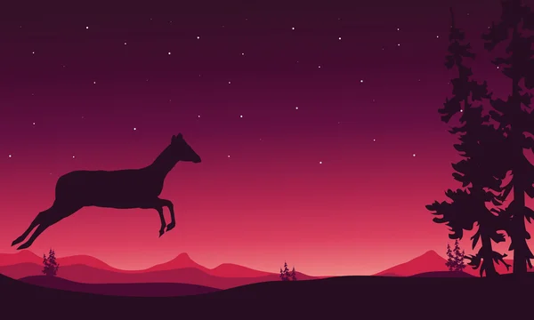 Weihnachtslandschaft Hirsch der Silhouette — Stockvektor