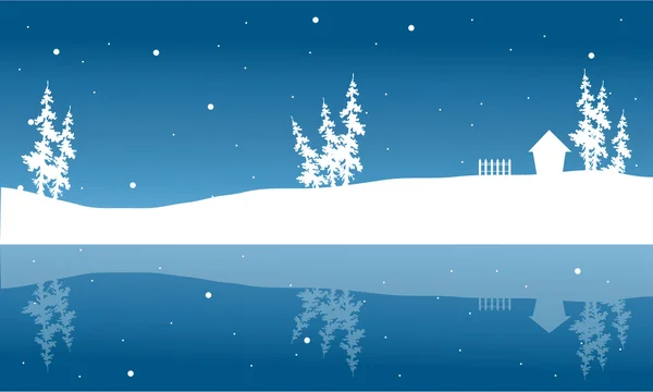 Christmas winter scenery of silhouette and reflection — Stock Vector
